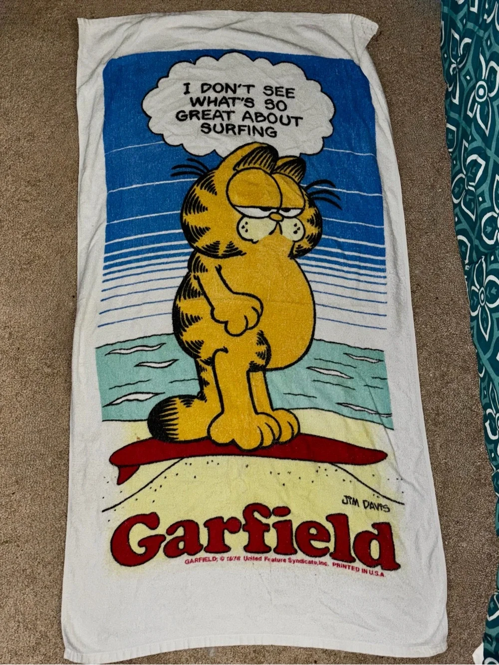 Vintage 80s Garfield Beach Towel - Graphic Cartoon - White